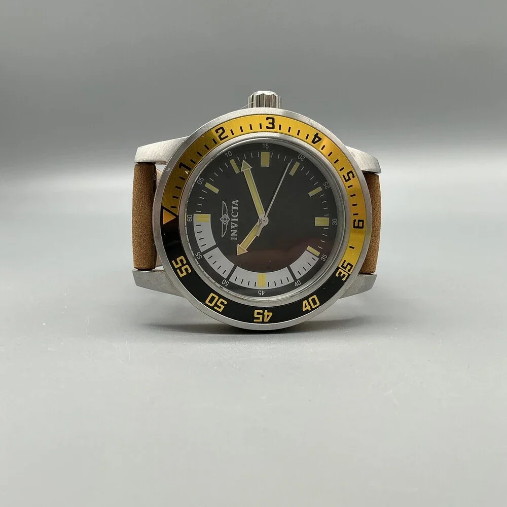 Invicta Specialty Mens Watch 45mm Black Dial Brown Leather 12846 New Battery